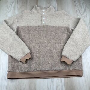 Outdoor Voices Mens Tan Brown Classic MegaFleece Snap Up Pullover Sweater Size L